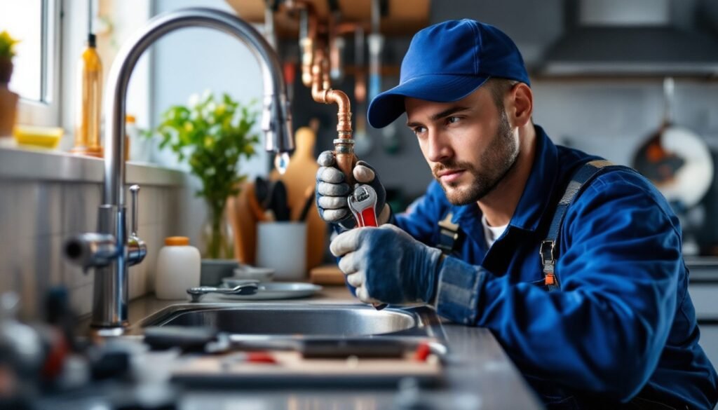 Professional plumber working