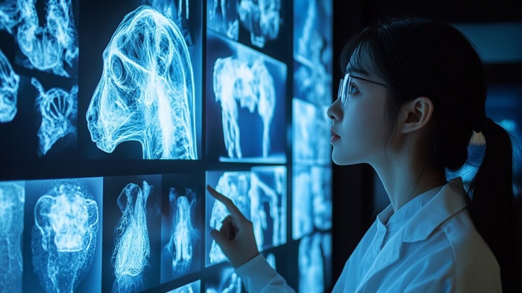 Radiologist reviewing scans