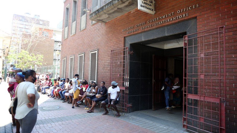 long queues outside the durban department of labour offices