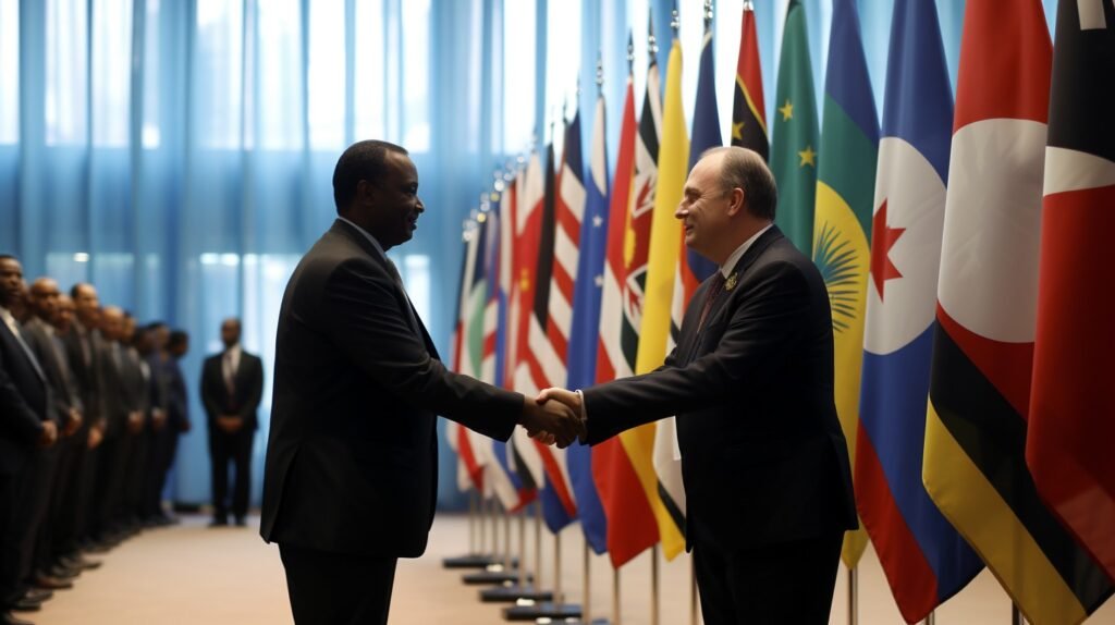 Diplomatic handshake meeting