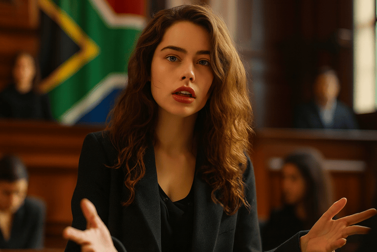 Confident lawyer speaking in court